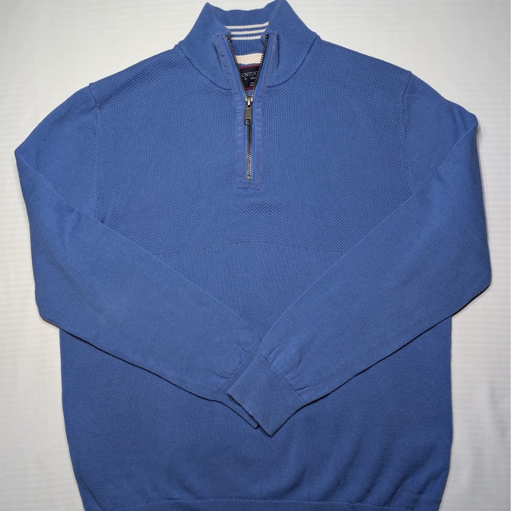 UNTUCKit Men's Duncan 1/4 Zip Pullover 100% Cotton Small Blue Coastal Chic